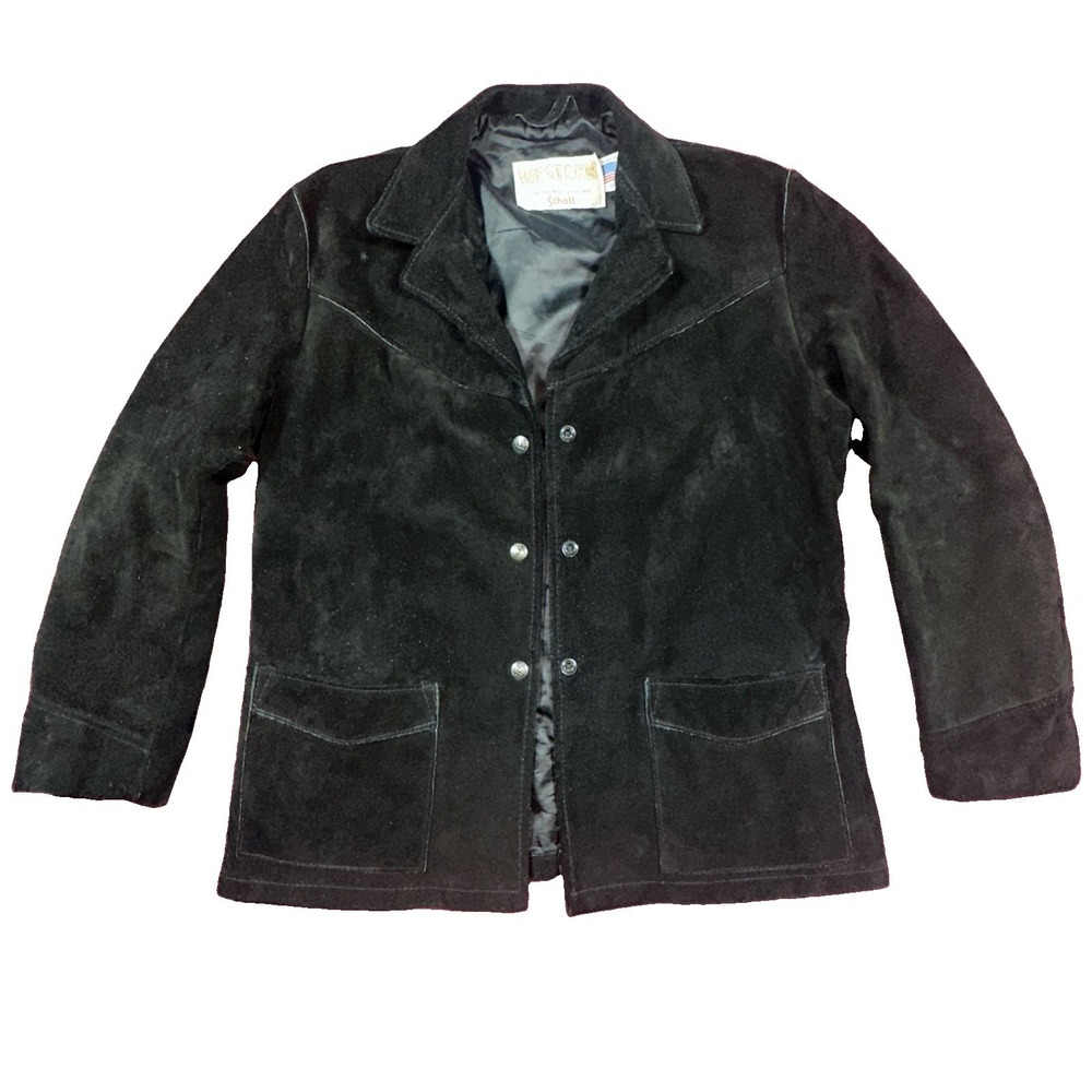 Schott Suede Leather Heavy Jacket Size 14 Made in USA Vintage 80's Western